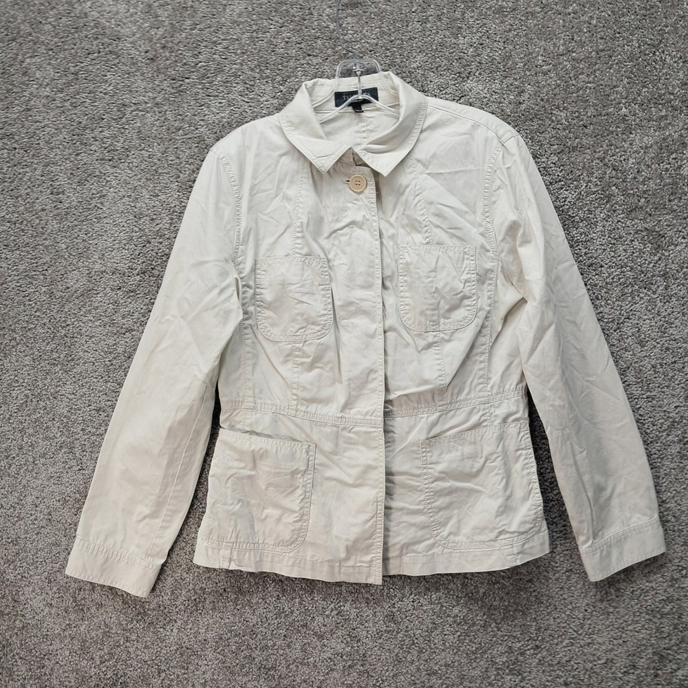 Talbots Womens Cream Beige Utility Field Jacket Button Front Size 8